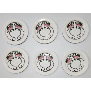 Salins France Decor Inalterable Retro Porcelain Set of 6 Plates Art Deco Roses